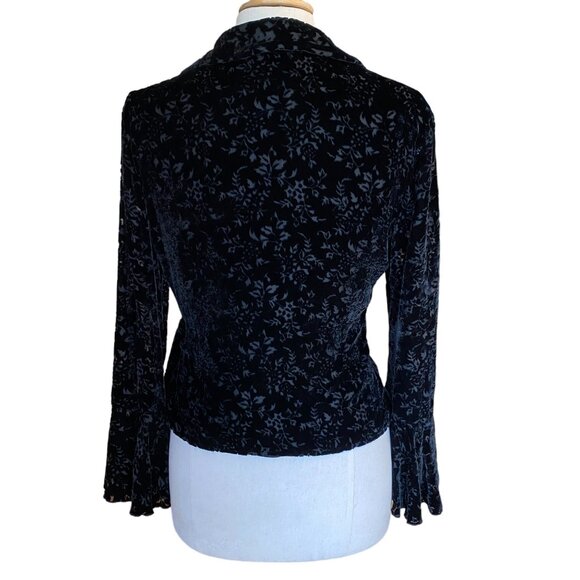 SilkLand Velvet Burnout Silk Wrap Top Floral Bell Sleeve Whimisgoth Dark Fairy-8 - Picture 10 of 15